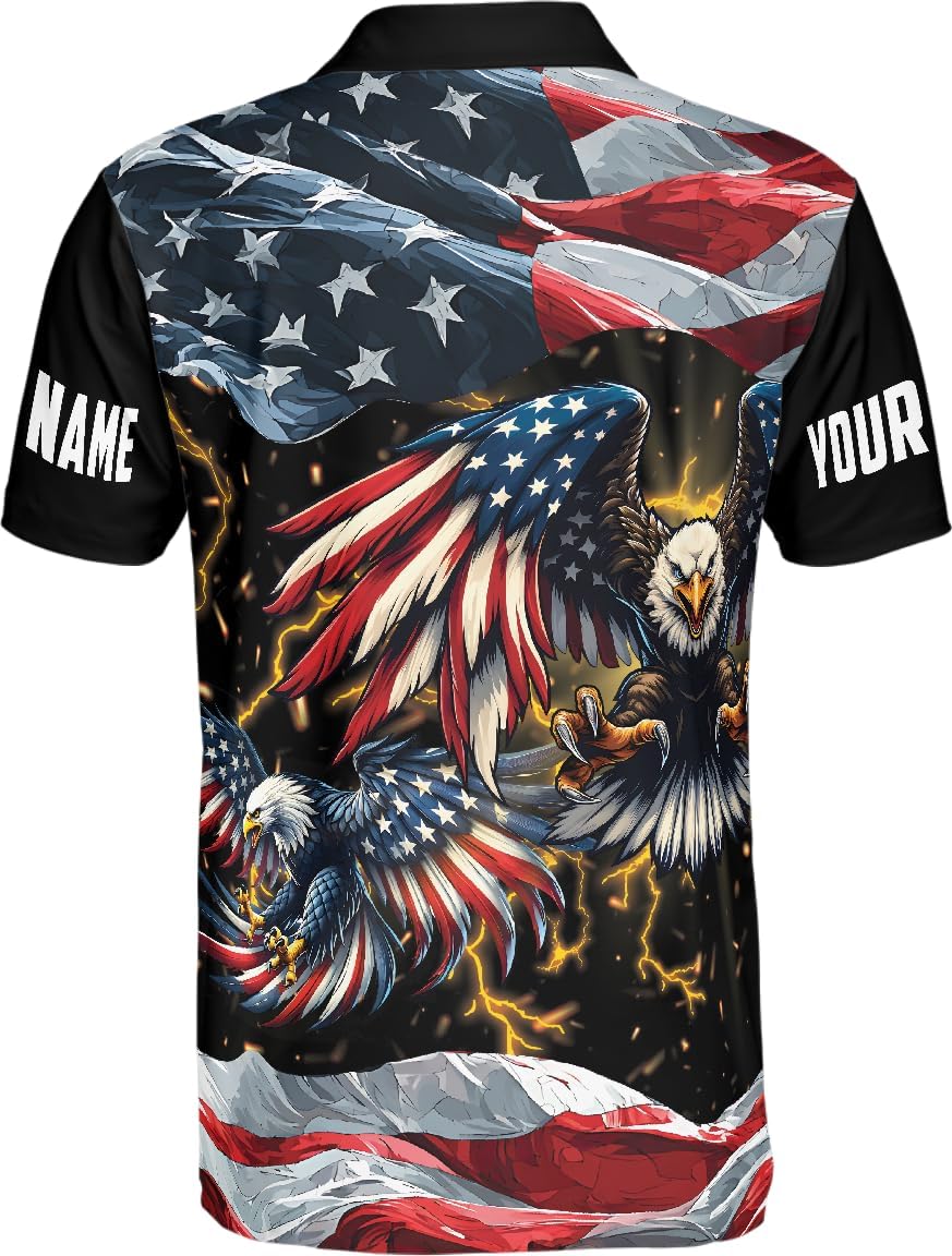 ThuhaTree Store Personalized America Flag Eagle Men & Women Polo Shirt S-5XL – Patriotic Shirt with Eagle Design