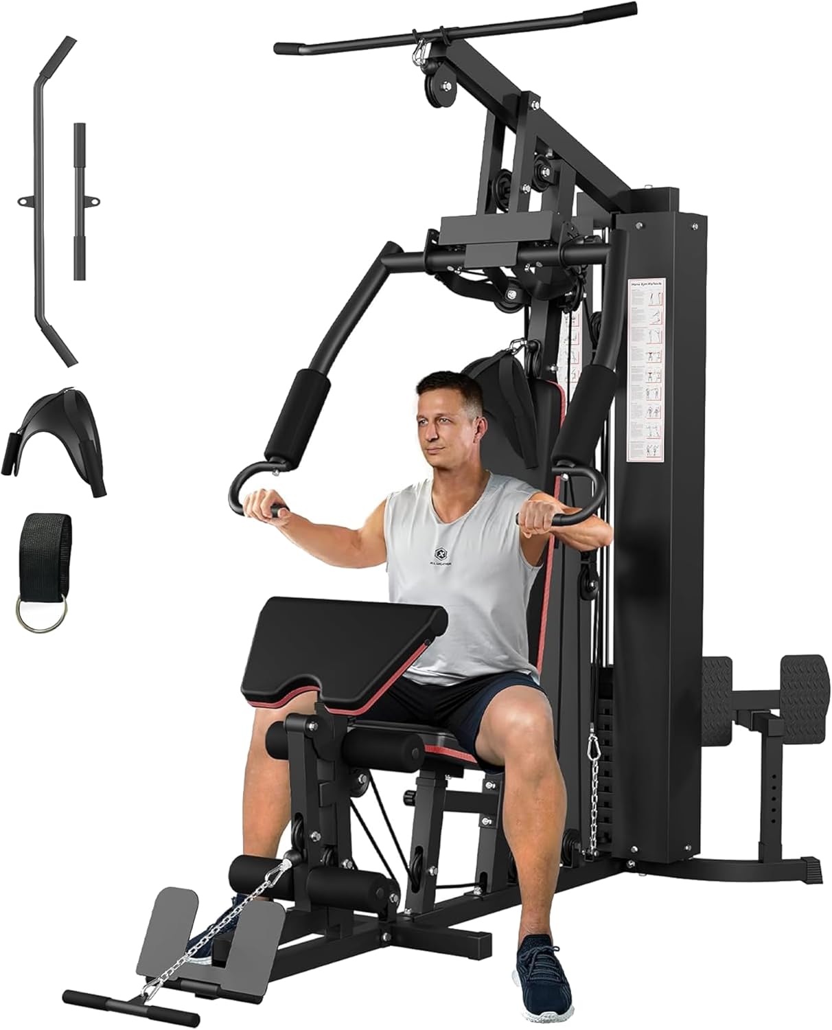 Multifunctional Carbon Steel Home Gym Equipment, Full Body Workout Machine with 150 Lb Weight Stack and Pulley System, Strength Training Exercise Equipment for Home, Black Multifunctional Carbon Steel Home Gym Equipment, Full Body Workout Machine with 150 Lb Weight Stack and Pulley System, Strength Training Exercise Equipment for Home, Black