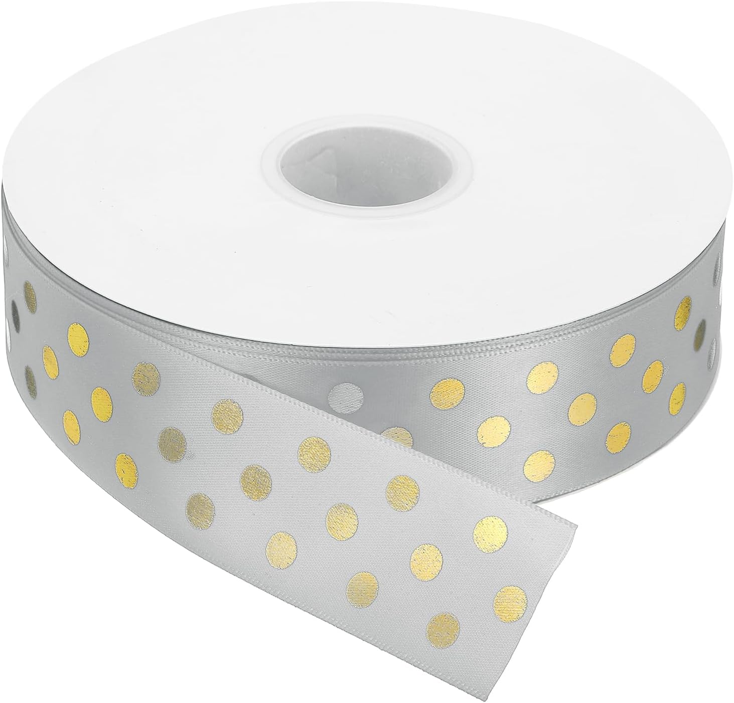 MECCANIXITY Polka Dots Grosgrain Ribbon 100 Yards 1-1/2 Inch Gray with Gold Dots Polka Dots Ribbon Bow Decoration for Crafts Gift Wrapping Wedding DIY Handmade