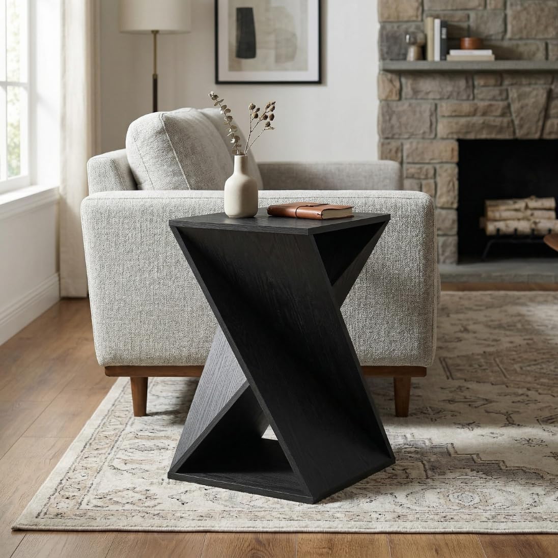 Albany Living Twisted Wood Accent Side Table, Distressed Black
