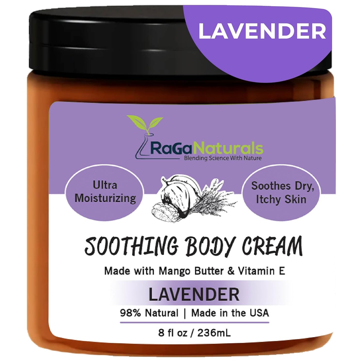 RaGaNaturals Natural Face and Body Butter Cream for Dry Skin – Calming, Nourishing & Hydrating Lavender Body Cream for Women, Men & Kids – Softens Skin and Delivers Healthy-Looking Glow – Vegan – 8 Oz RaGaNaturals Natural Face and Body Butter Cream for Dry Skin – Calming, Nourishing & Hydrating Lavender Body Cream for Women, Men & Kids – Softens Skin and Delivers Healthy-Looking Glow – Vegan – 8 Oz