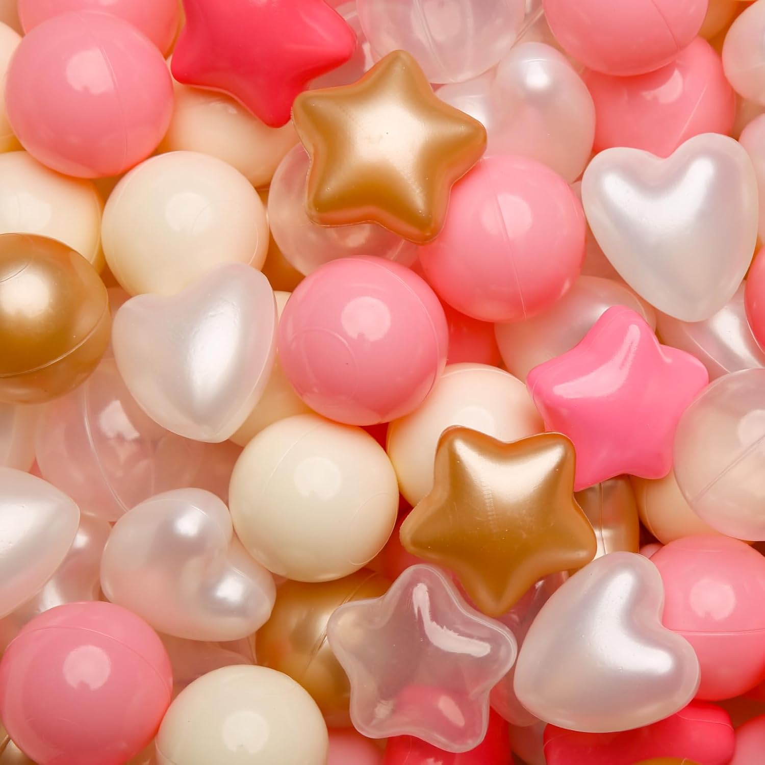 TRENDPLAY Big Star & Heart Shaped Ball Pit Balls - 100 200 Larger Plastic Balls Set, Different Shapes for Toddlers Brown Pink 200 balls