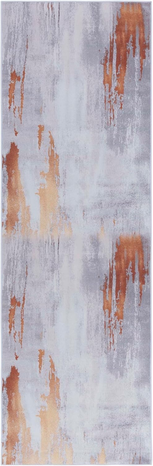 SAFAVIEH Washable Rug Tacoma Collection - 3' x 5', Grey & Rust, Slip Resistant & Easy to Clean, Ideal for Living Room, Bedroom, Foyer, Accent Space (TAC801P)