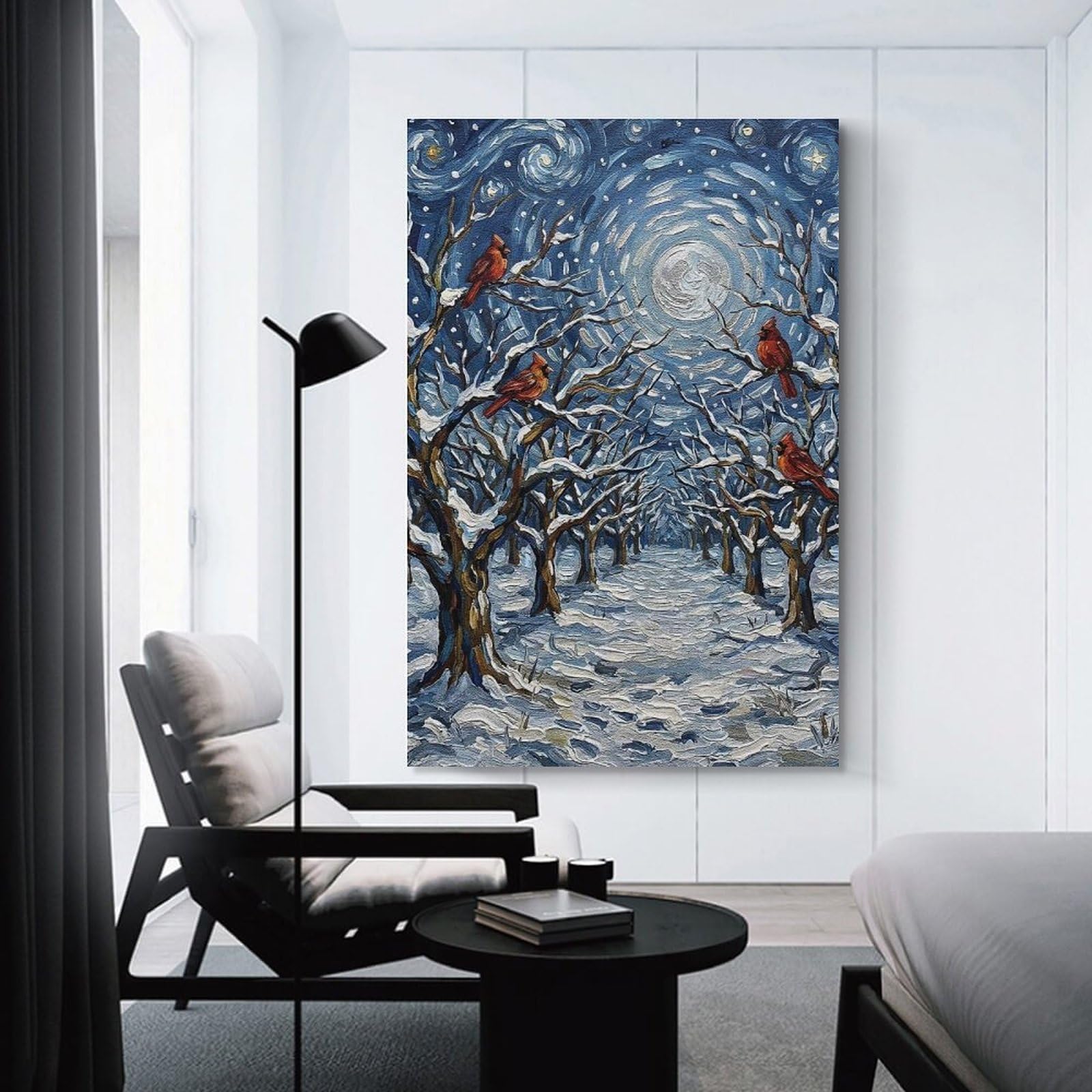 Junmoney Winter Cardinals in Snowy Forest Painting Decorative Canvas Print 20x30inch(50x75cm), for Apartment Walls, Studios Or Work Areas, Home Artwork for Modern Interiors