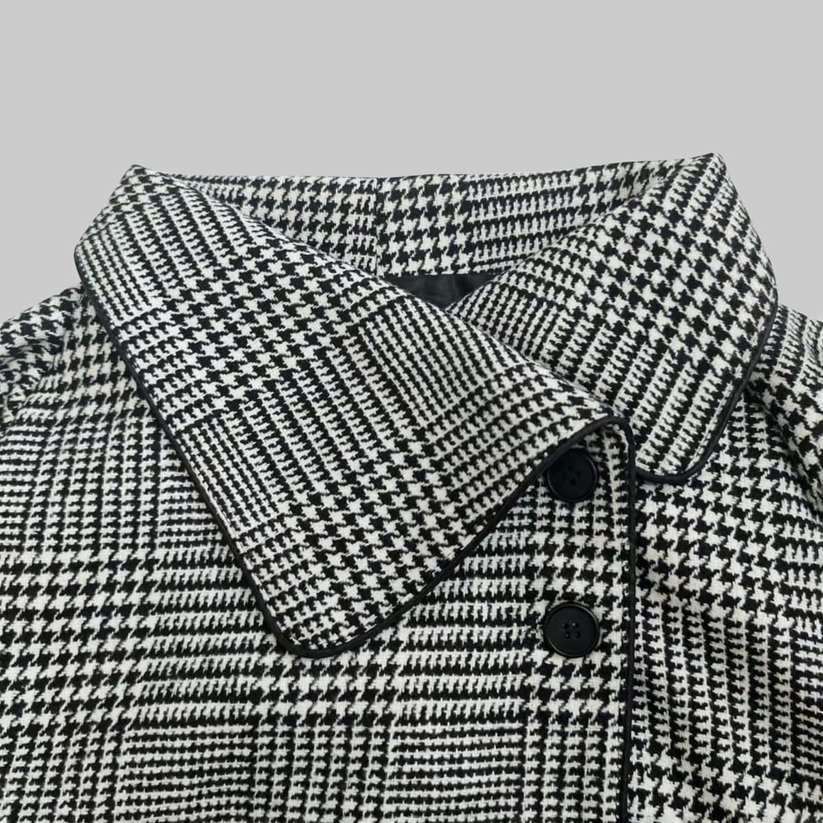 UOOZEE Women's Vintage Houndstooth Long Sleeve Blazer Work Suit Jackets Stand Collar Plaid Formal Office Work Coats