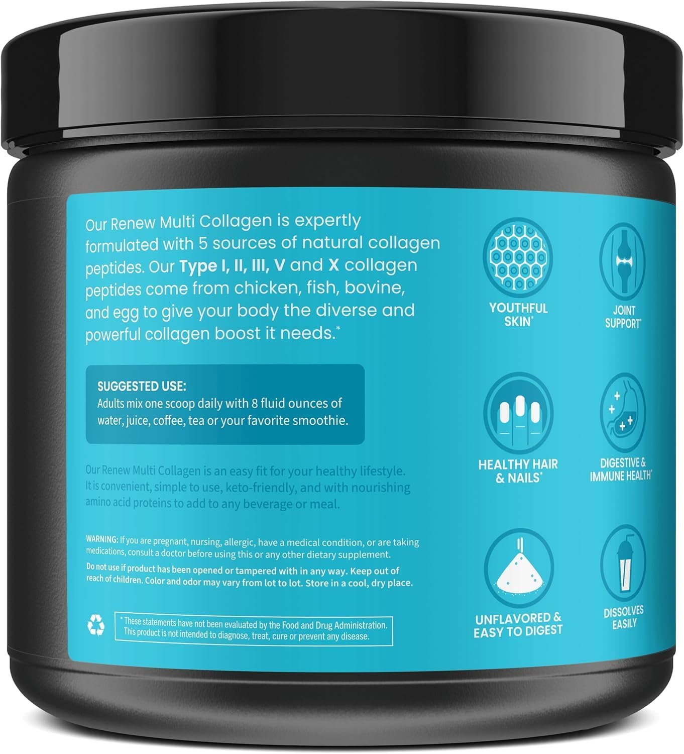WellPath Multi Collagen Peptides Powder for Women | Renew Multi Collagen Protein for Hair, Nails, Skin | Hydrolyzed Bovine, Marine, & Chicken Sources | Types I, II, III, V, X | 11 oz | 40 Servings