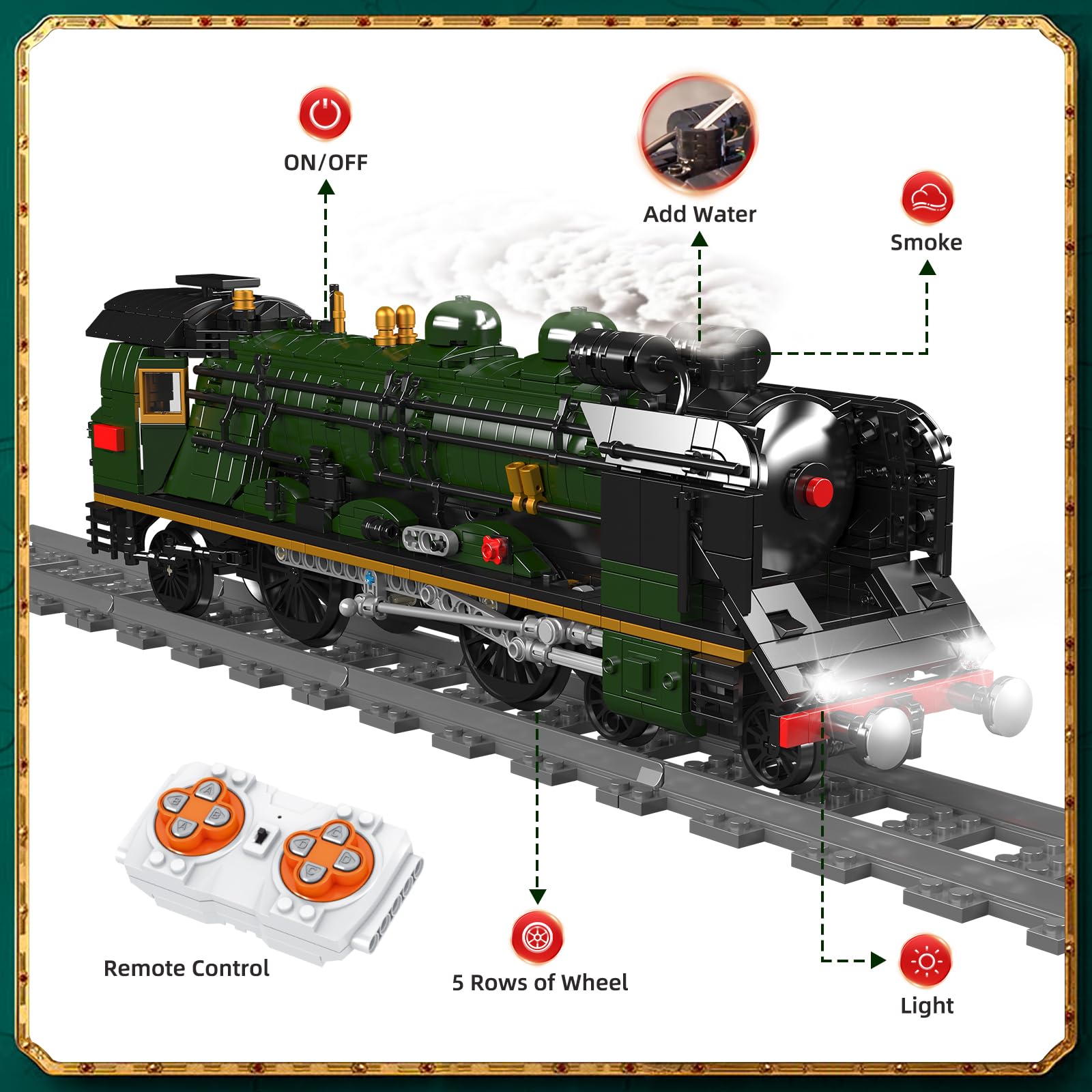 Mould King Technik Orient Express Dampflokomotive Bausatz | Ferngesteuert, LED-Beleuchtung, Für Erwachsene ab 14 Jahren, 3898 Teile
