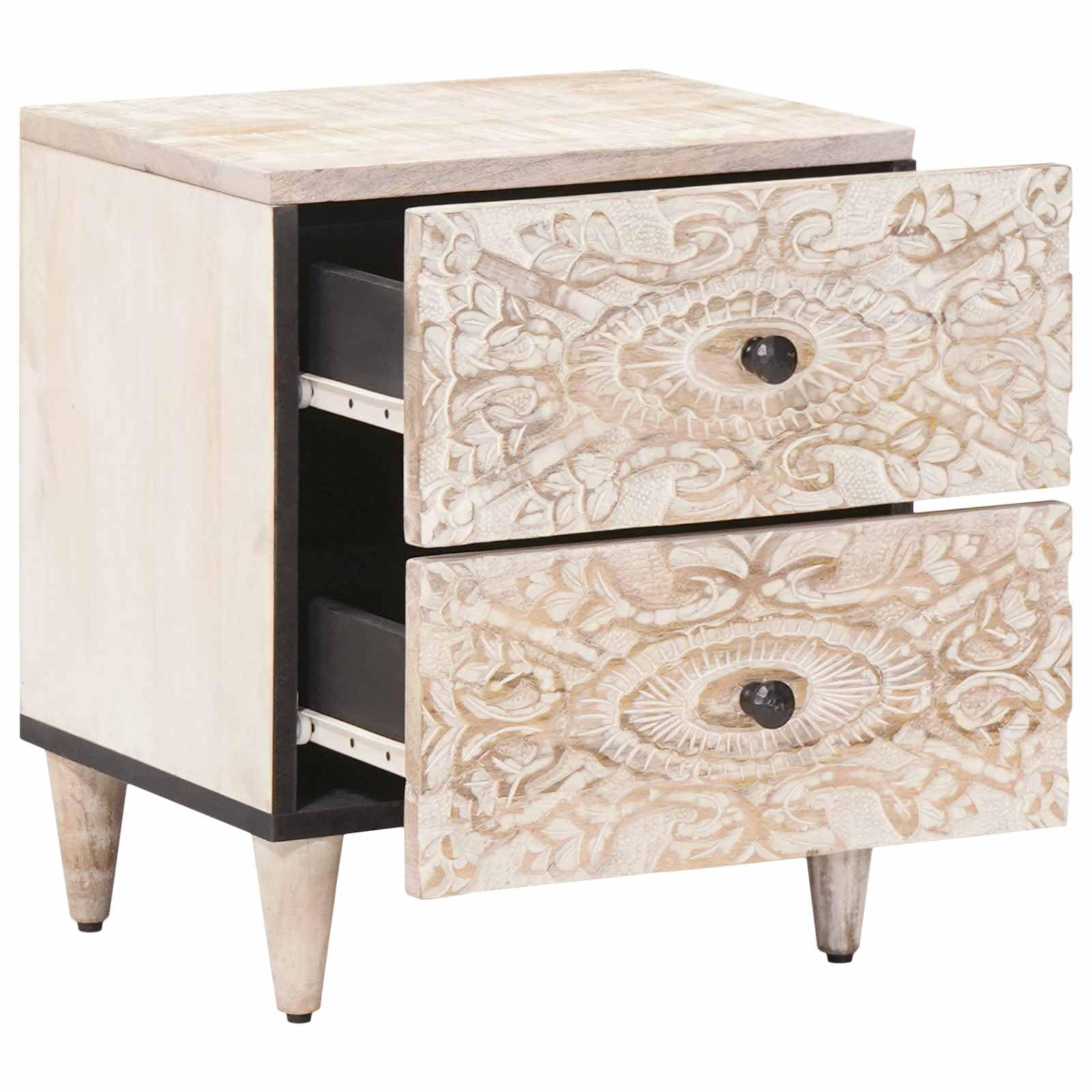 Fengshui Table de chevet en bois de manguier massif 40 x 33,5 x 46 cm