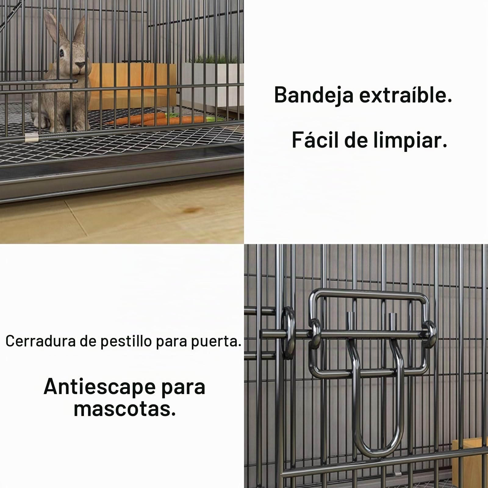 Jaula Conejo Dos Plantas, Estructura de Cifrado de Metal, la Parte Superior Se Puede Abrir, con Bandeja, Nido de Paja, para Conejos, Ardillas(Black,60 * 40 * 50cm)