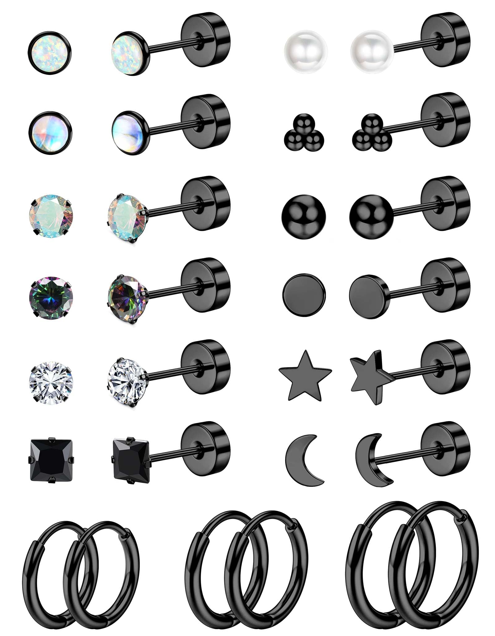 Jstyle Hypoallergenic Flat Back Stud Earrings for Women Men Surgical Stainless Steel Earrings for Sensitive Ears Small Stud