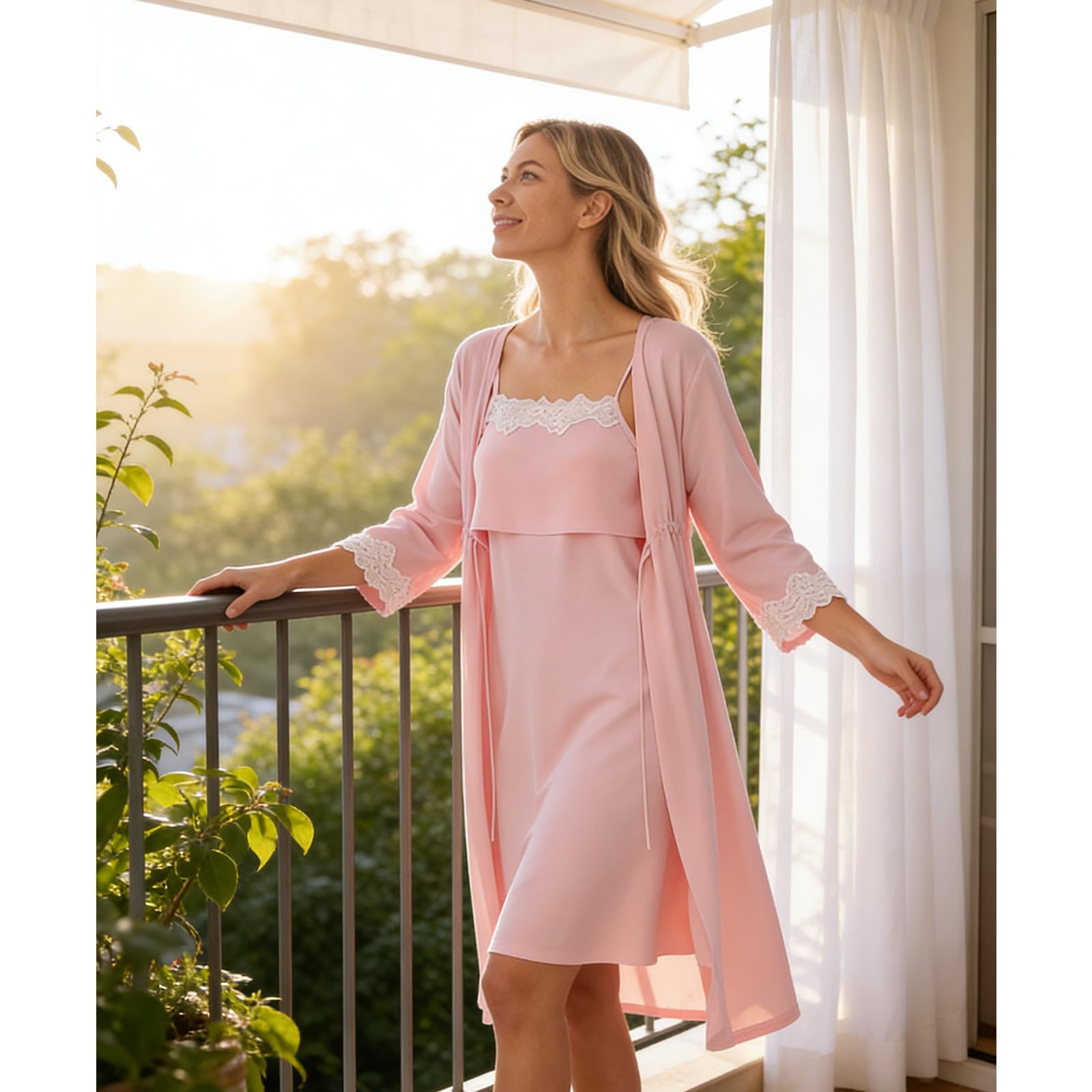 Camisón con aberturas laterales, tela suave para embarazo y posparto, cómoda bata de maternidad