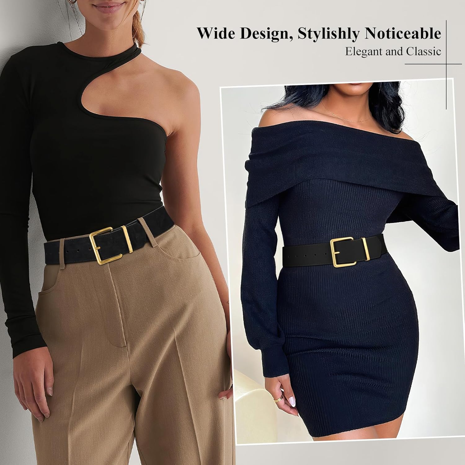 XZQTIVE Women Wide Chunky Belt for Dresses Fashion Thick Suede Belt with Gold Buckle - Image 2