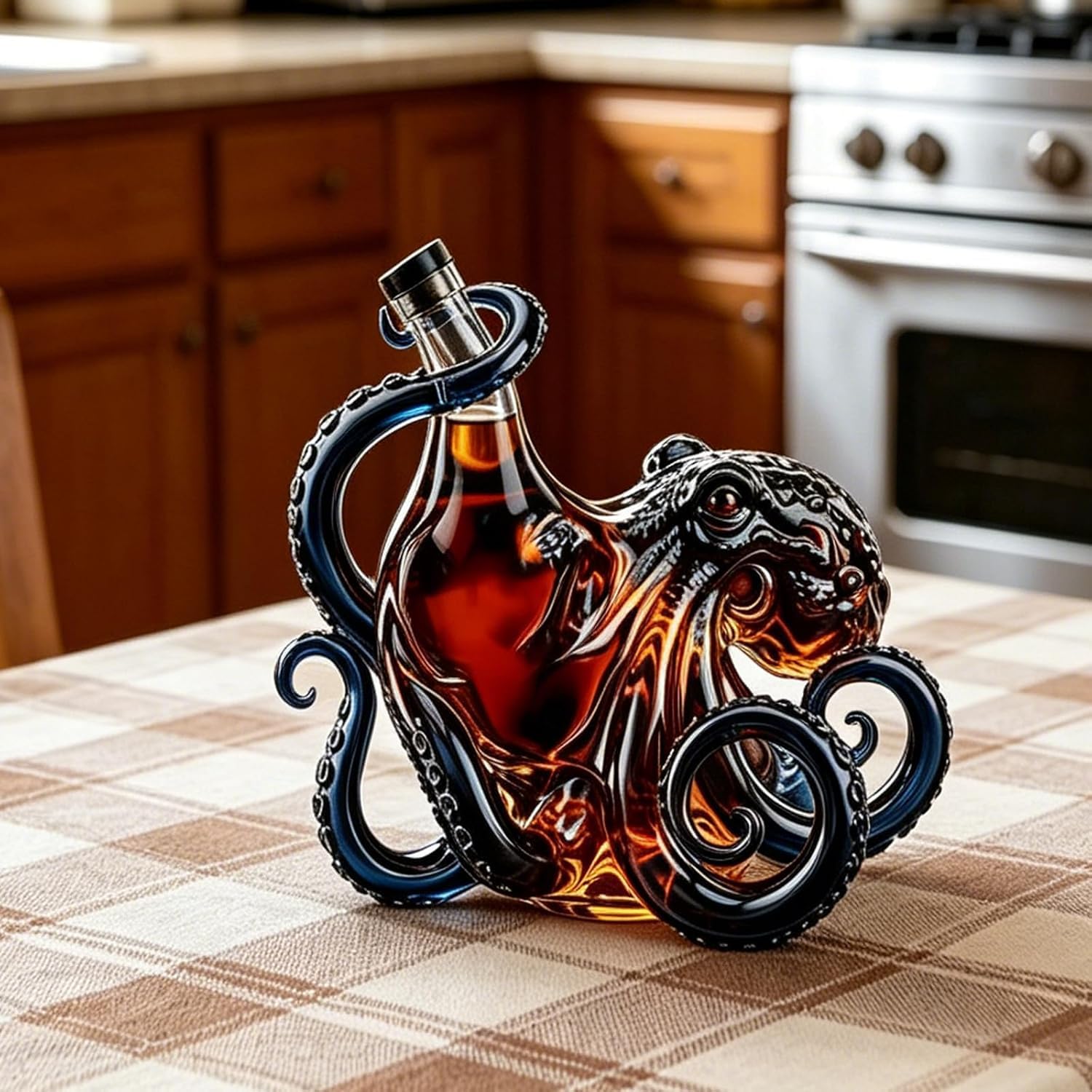 3D-Oktopus-Glasdekanter, 350 ml, nautische Kunstflasche, geformter Tiefsee-Displayhalter für Wein, Whiskey, Likör, Limonade, einzigartige Sammleredition