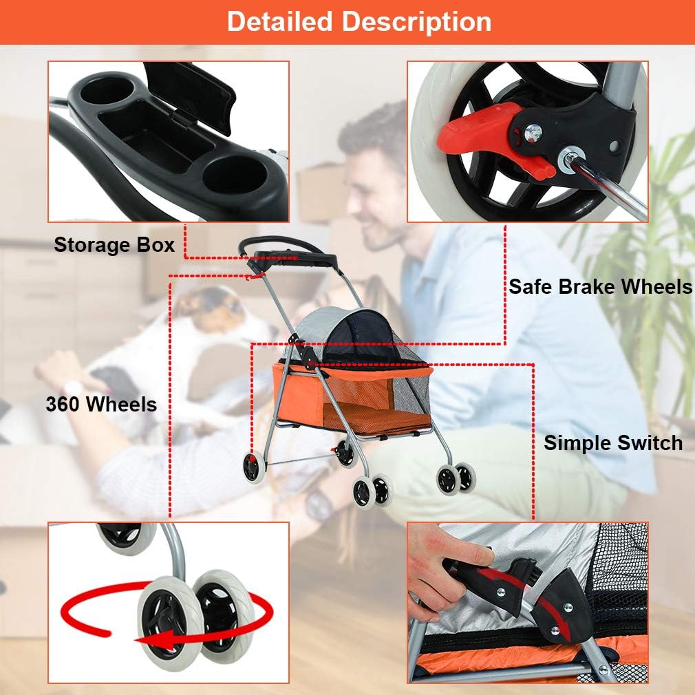 New BestPet Orange Posh Pet Stroller Dogs Cats w/Cup Holder : Pet Supplies