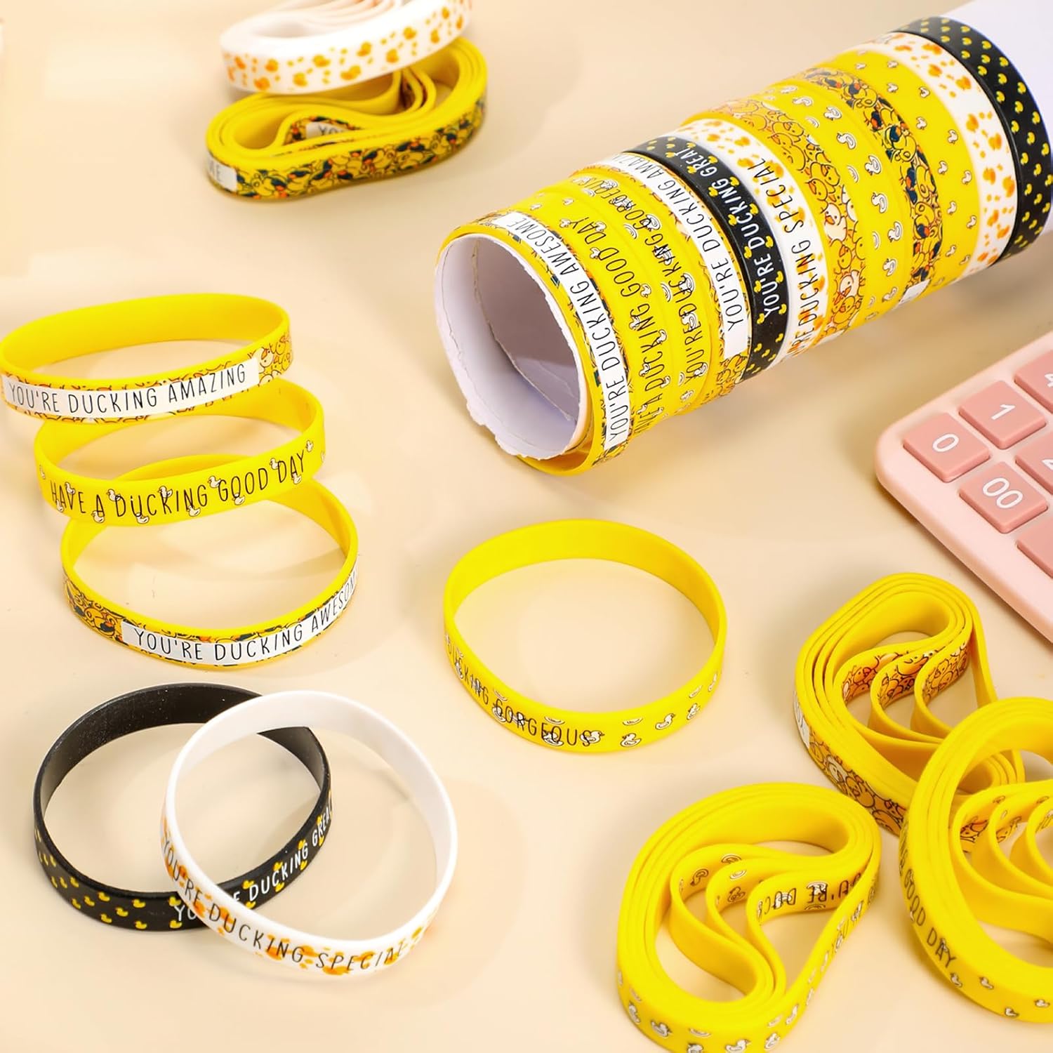 Huquary Yellow Silicone Bracelets Motivational Wristband End of Year Gifts Bulk Inspirational Quote Silicone Wrist Bands for Teacher Coworkers Employee Appreciation Supplies