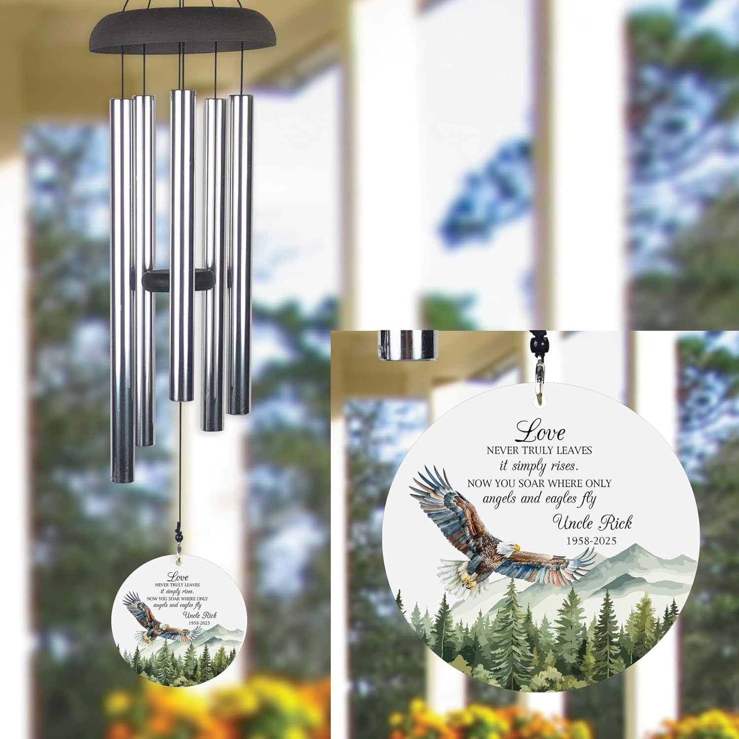Eagles and Angels Memorial Wind Chime - 24 Inch Outdoor Decor with Soothing Sounds and Heartfelt Tribute