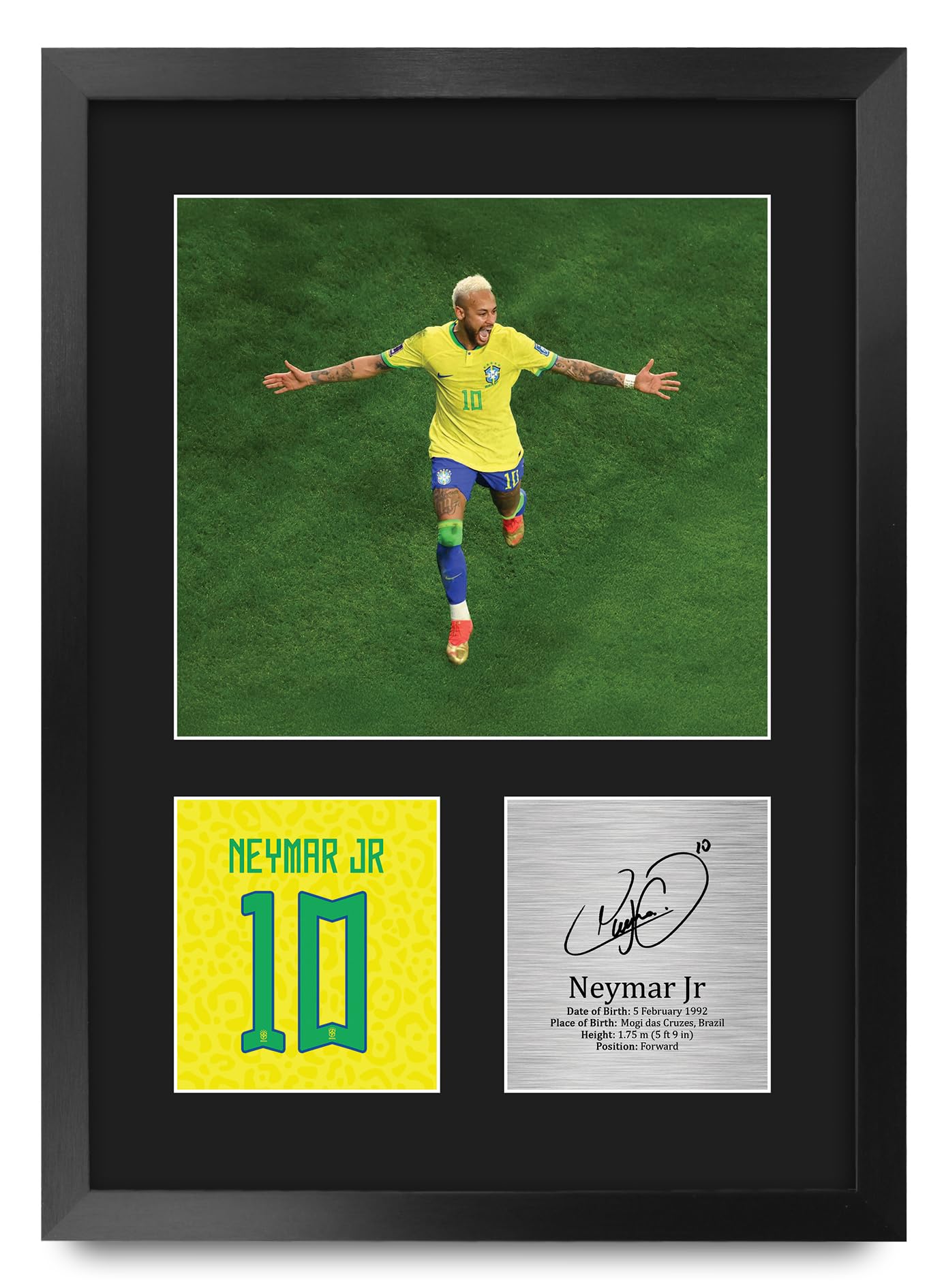 HWC Trading Neymar Jr Brazil Gifts Printed Signed Autograph Picture for Football Fans and Supporters - A3 Portrait Framed