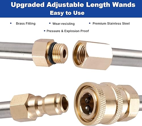 Miniatura 5 de Toolly Varita de extensión para lavadora a presión de 8 pies con puntas de boquilla de pulverización, varilla curvada de 120, 4000PSI