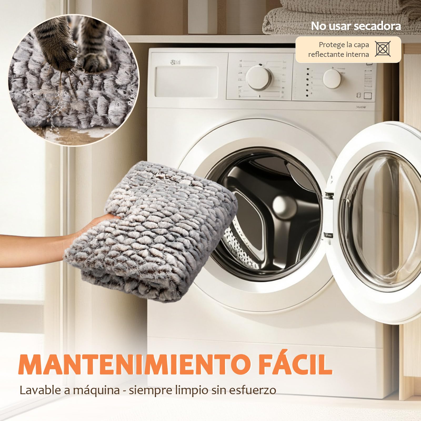Mora Pets Manta térmica para Gatos Manta autocalentable para Gatos y Perros Cama termica sin Electricidad y baterías cojín de Calor Lavable 70 x 46 cm