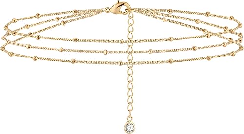BENEIGE Gold 3 Layered Beaded Bracelet for Women,14K Gold Plated Cute Layering S