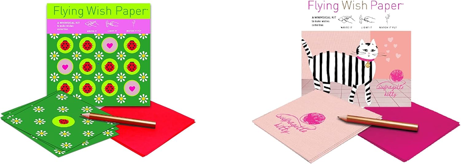 Flying Wish Paper Combo Pack, Lady Bug + Suffragette Kitty, Mini Kit Combos, Write it, Light it, Watch it Fly, 2 x Mini Kits - 5" x 5" Each
