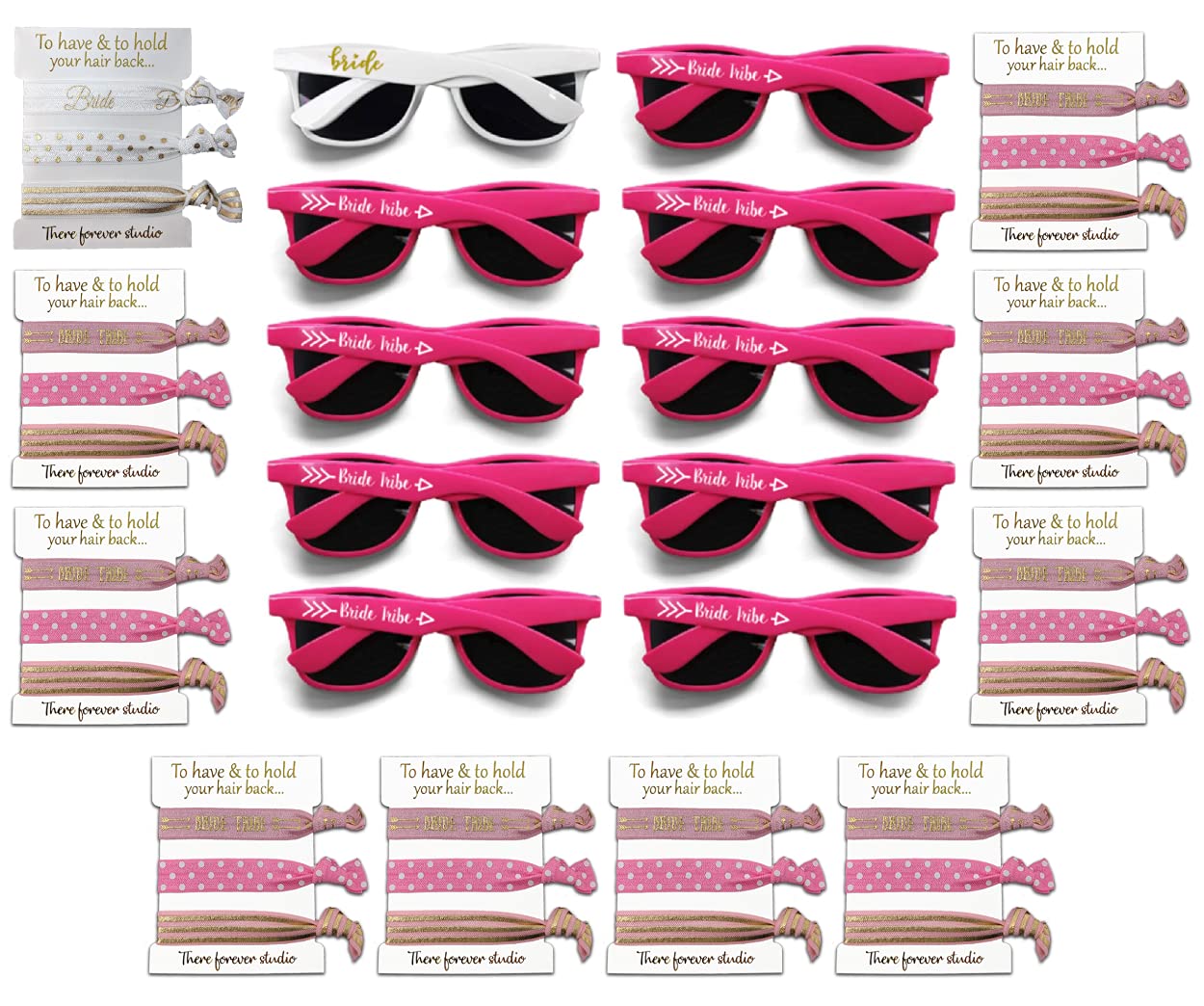 Pink Bachelorette Party Favors - Bride Tribe Sunglasses & Bridesmaid Hair Ties & Bride for Wedding