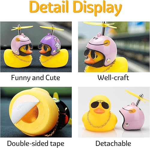 Miniatura 10 de wonuu - Patito de goma amarillo de adorno decoración para tablero de auto el pato viene con divertidas lentes de sol y casco de hélice