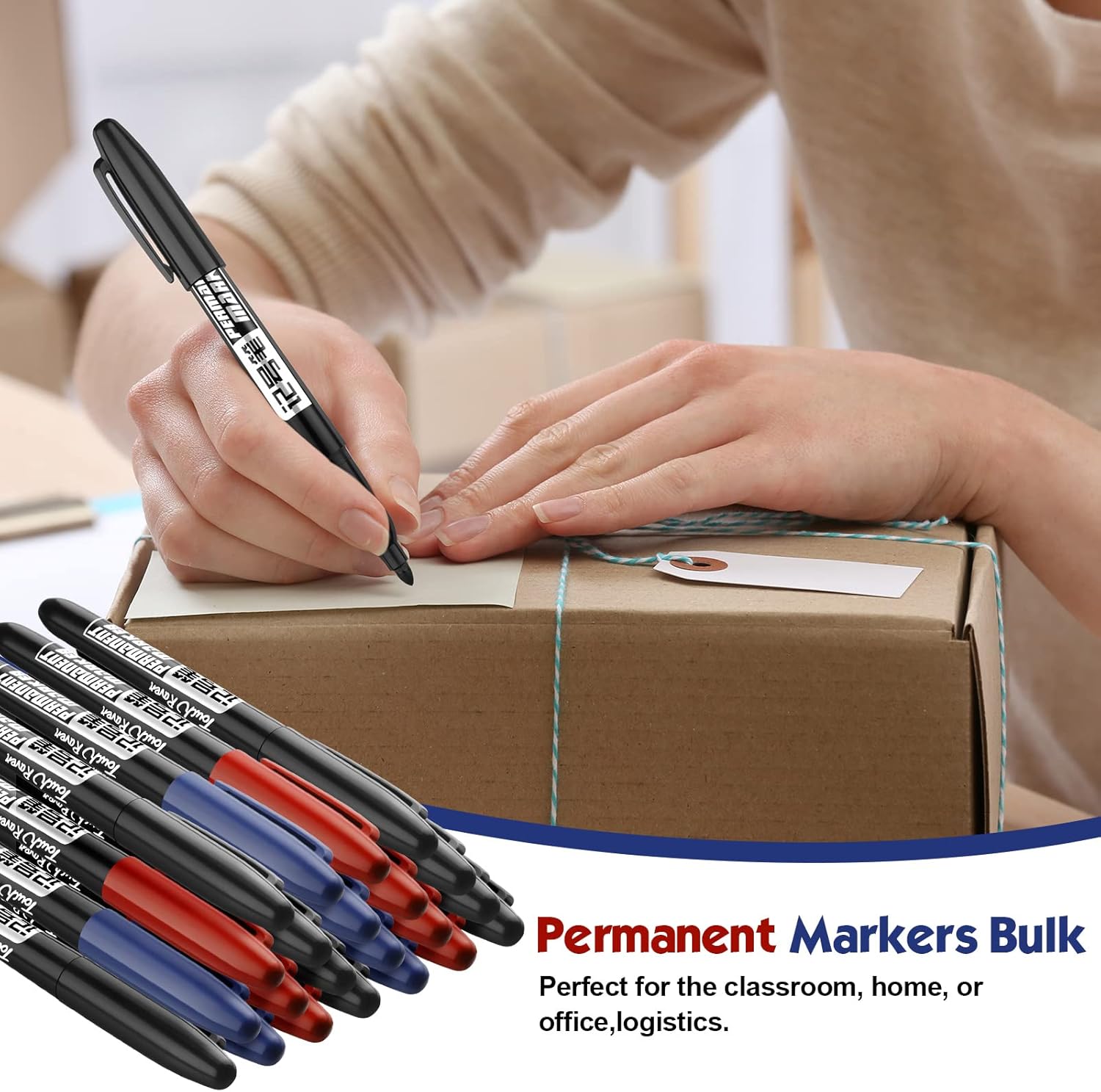 Thenshop 300 Pack Permanent Markers Bulk Back to School Teacher Supplies Gifts Fine Point Waterproof Marker Works on Plastic, Wood, Stone, Metal, Glass for Office Classroom Rewards(Black, Red, Blue)