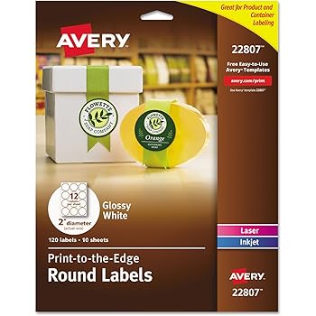 Avery 2" Glossy White Round Labels, Sure Feed, Full Bleed --Print to the Edge, 120 Thank You Labels (22807) (packaging may vary)