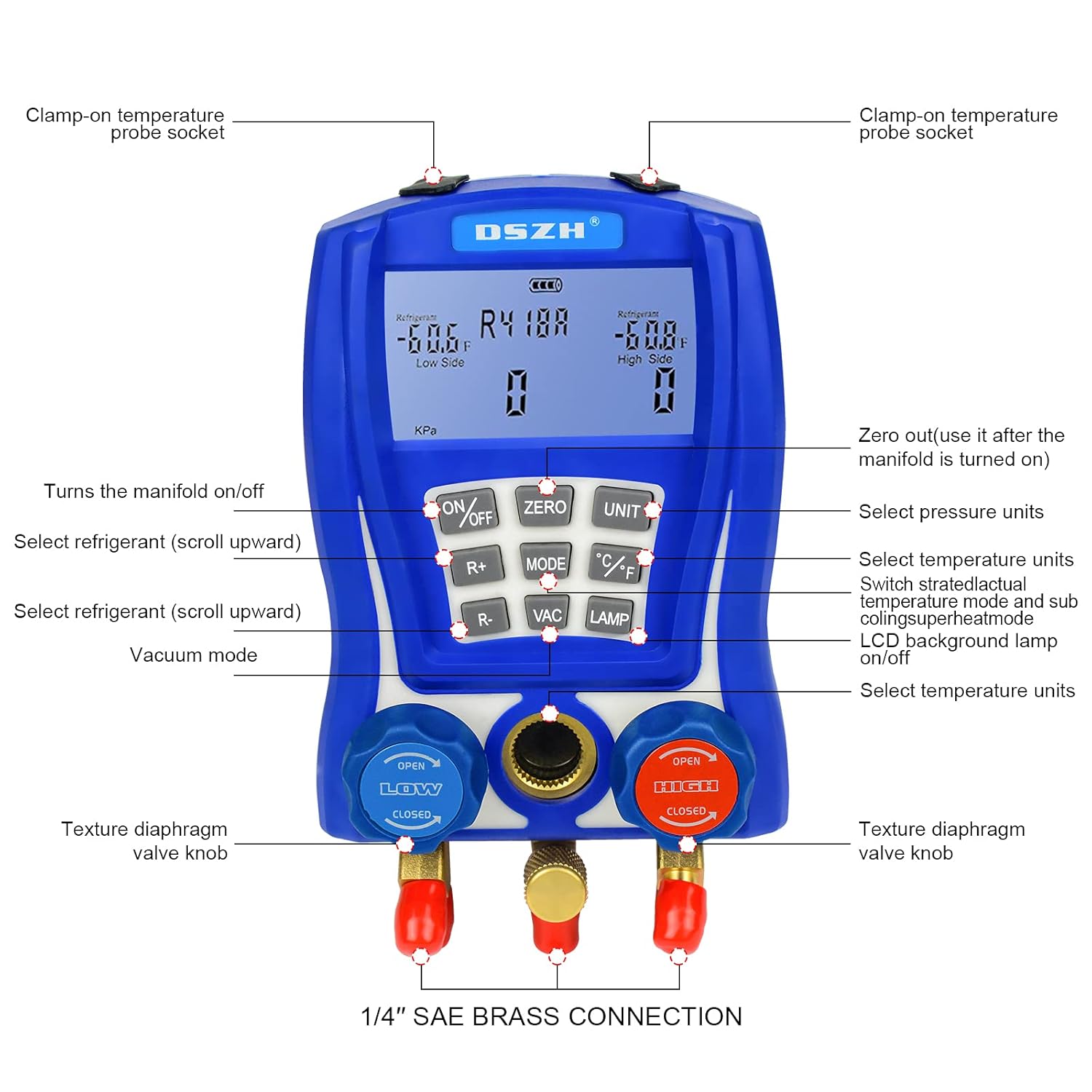 HVAC Digital Manifold Gauge Set with Temperature Clips and Hoses for Heat Pumps, Refrigeration Systems and Air Conditioning : Automotive