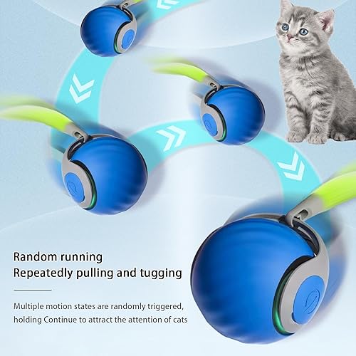 Miniatura 2 de Pelota de juguete interactiva para gatos, juguete automático para gatos con pluma, juguetes inteligentes para interiores, pelotas motorizadas para