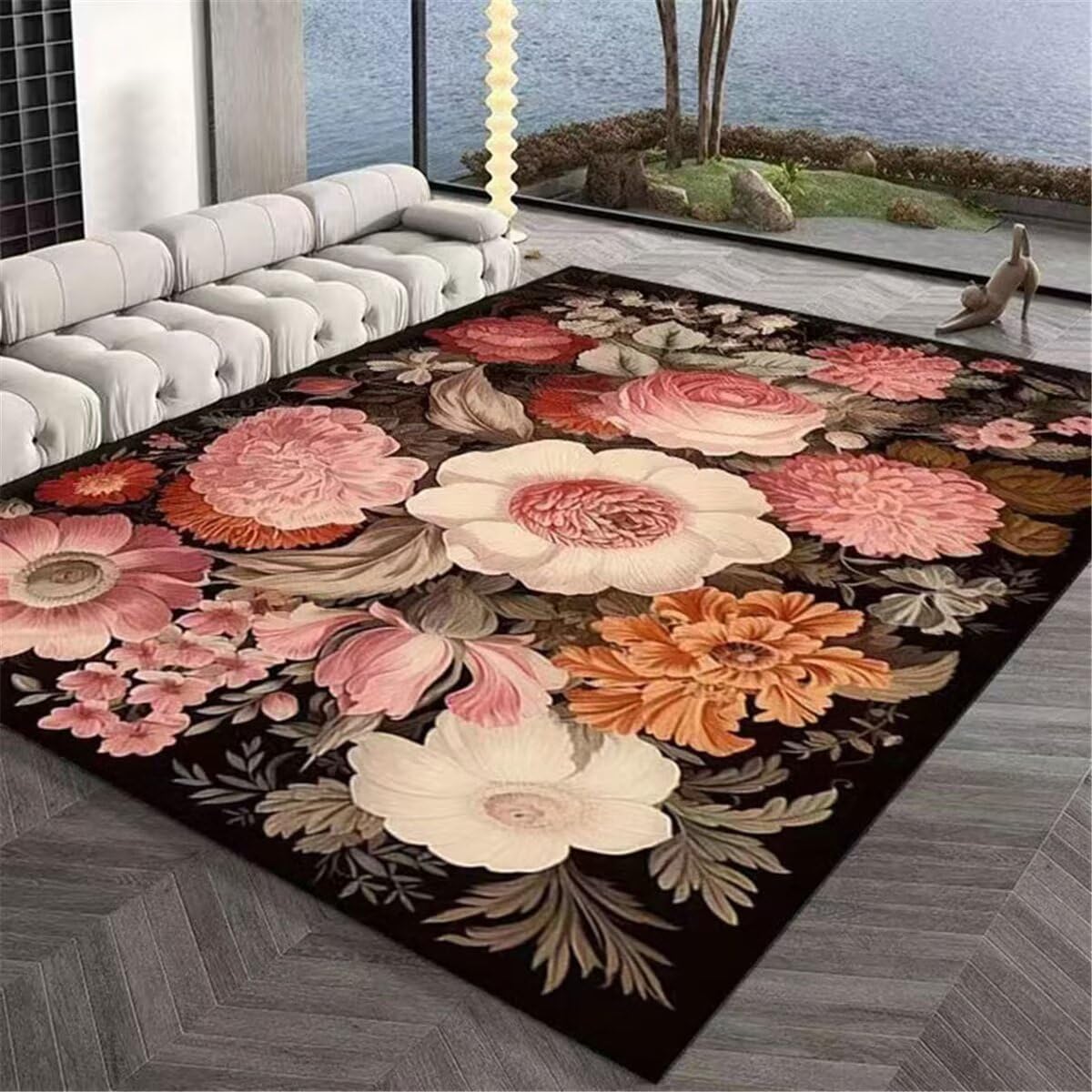 Tapis Doux Chambre Decoration Chambre Fille Ado Tapis de Salon Design Floral Rose Durable Tapis Dry 80X120CM