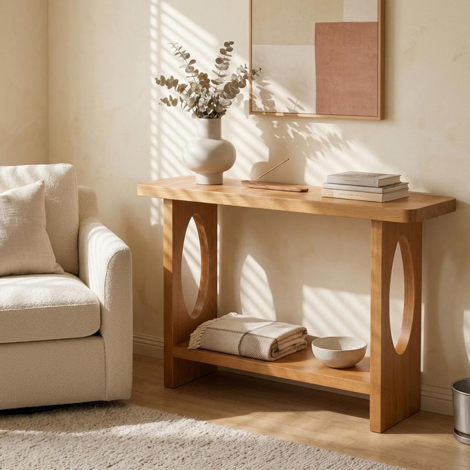 Tavolo Console Legno Massello, Mobile d'Ingresso Stretto per Spazi Piccoli