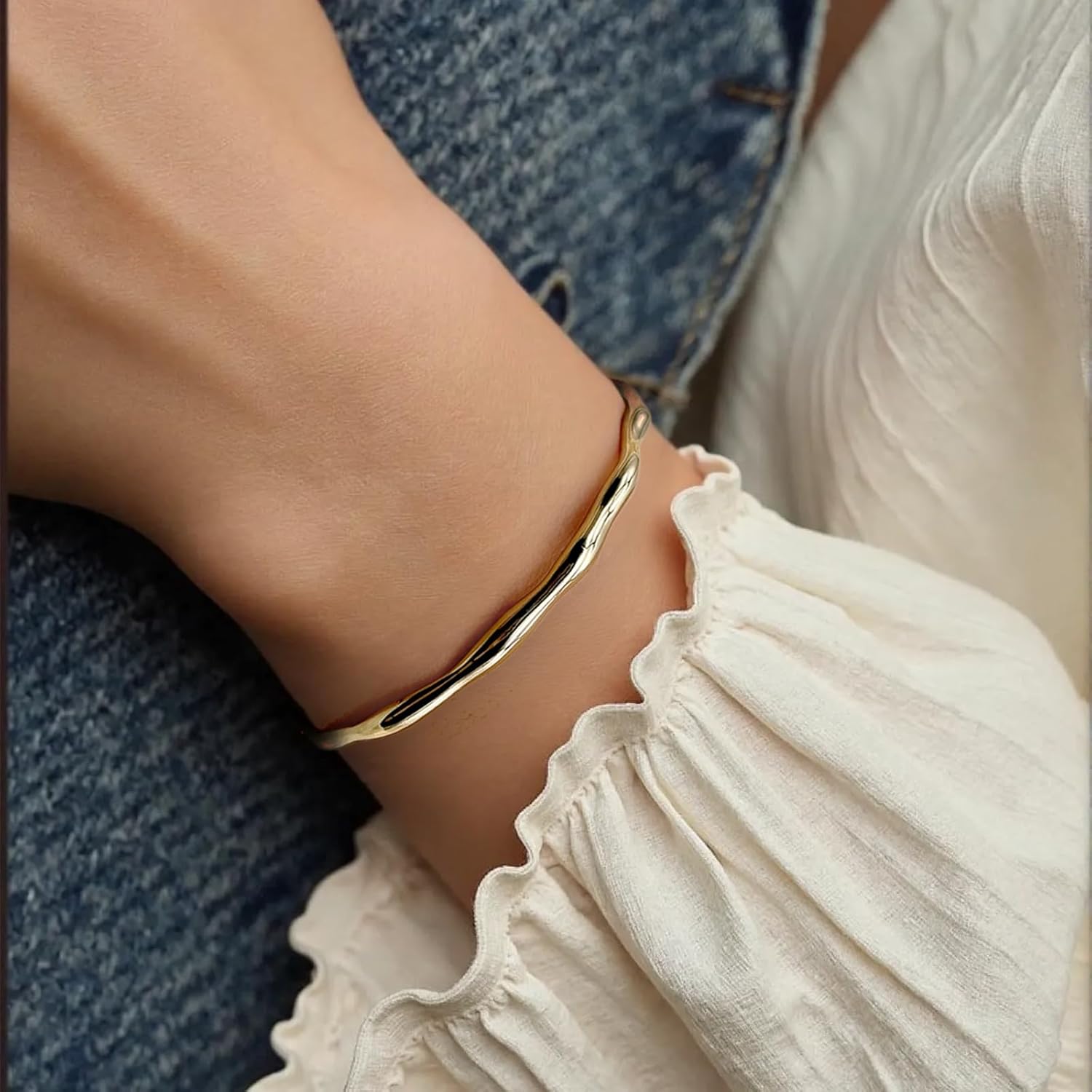 14k Gold Pearl Bracelets for Women with Natural Freshwater Pearls, Dainty Fashionable Gold Bangle Bracelets, Hypoallergenic Gold Jewelry Accessories for Women,Valentine's Day gift - Image 5