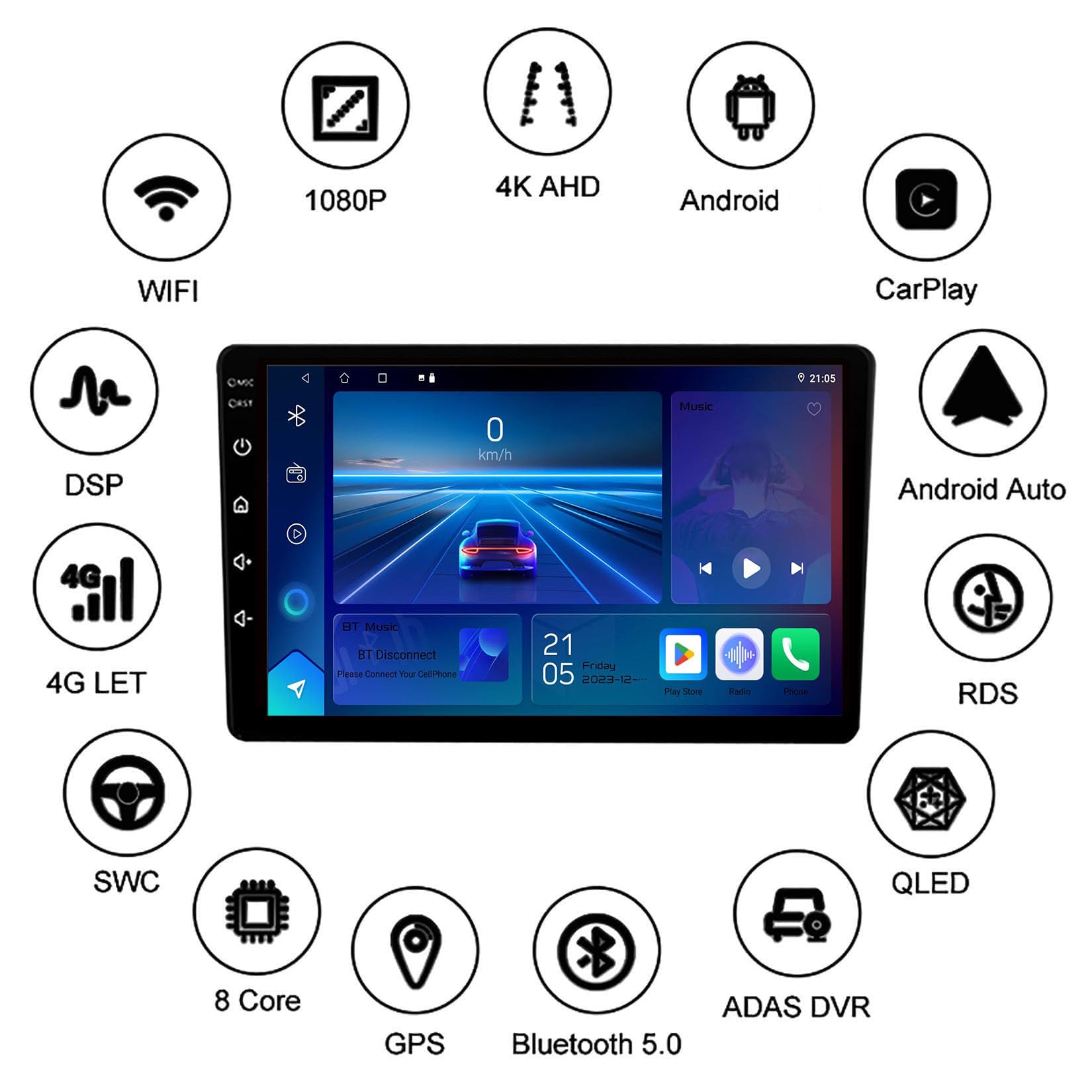 per Chevrolet Aveo 2011-2013 Autoradio 14 GPS Navigazione Music 9 Pollice Video 1080P HD Touch Multimedia Schermo DSP Touch Capacitivo FM MA 12V Dab Chiamate in Vivavoce MP5 SWC