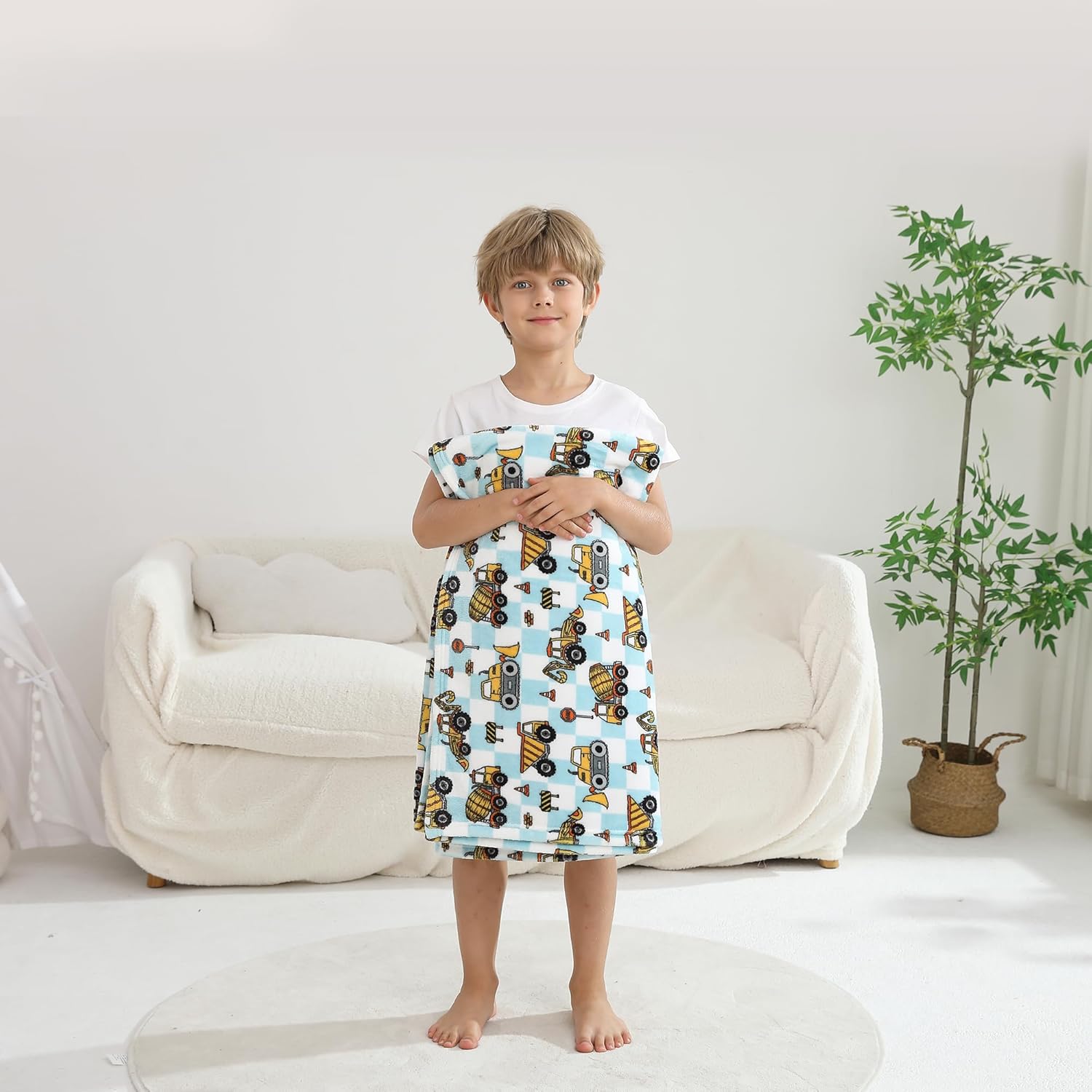 Softan Kids Throw Blanket for Girls & Boys, Warm Soft Toddler Flannel Blankets for Sofa Couch Bed, Cozy Fuzzy Plush Flannel Kids Throw Blanket for Daycare & School - Excavator 50x60 inches - Image 8