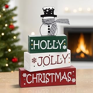 Christmas Table Decorations, Snowman Christmas Wooden Tiered Tray Decor, Farmhouse Holiday Tabletop Decor for Kitchen, Shelf, Mantel, Fireplace, Office, Gift Exchange