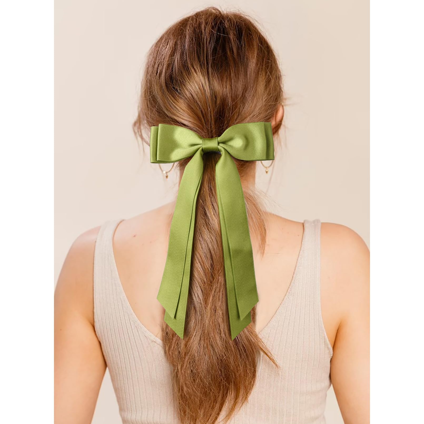 CHA Green Tweed Hair Clip with Pink Bow Amazon.com : 2PCS Silky Satin Hair Bows Hair Clip Pink Green  main image 3