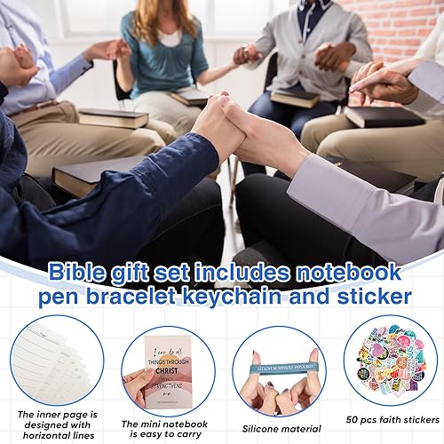 Vista 16 de Yeaqee El juego de 146 regalos cristianos a granel incluye 24 versículos de la Biblia, 24 cuadernos de la Biblia, 24 pulseras con citas