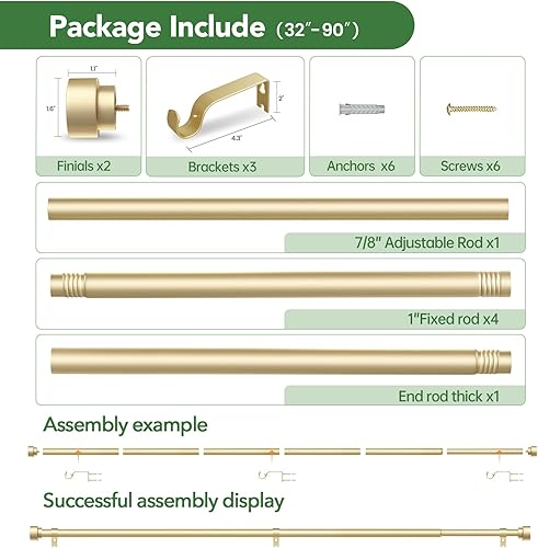 Miniatura 83 de Barras de cortina para ventanas de 28 a 48 pulgadas, barra de cortina ajustable de 1 pulgada, barra de cortina larga resistente para ventana, barras
