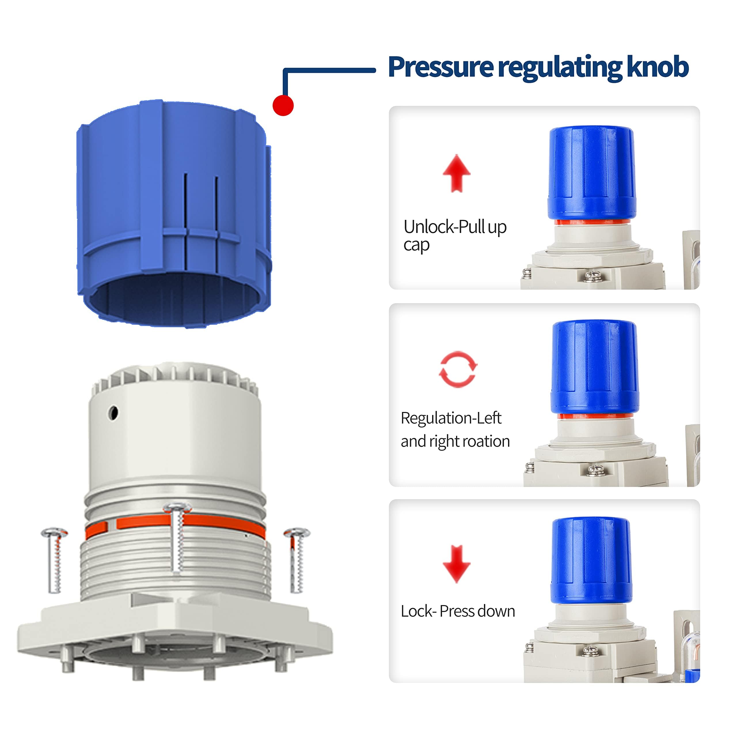BLCH 3/8" BSP Drucklufttrockner - Druckregler und Kompressorfilter AW3000-03 mit halbautomatischem Wasserablass, Polycarbonat-Behälter, Manometer (0-160 PSI) und 5μm Messingfilter.