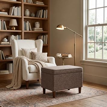 Spatial Order Home Decor | Dinah Collection Modern Storage Ottoman | Ottoman with Storage for Living Room & Bedroom (Brown)