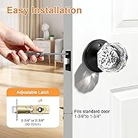 Vista 5 de Gobrico Pomo de puerta de cristal para dormitorio y baño con roseta clásica negro mate, diamante transparente octogonal para puerta interior, 1