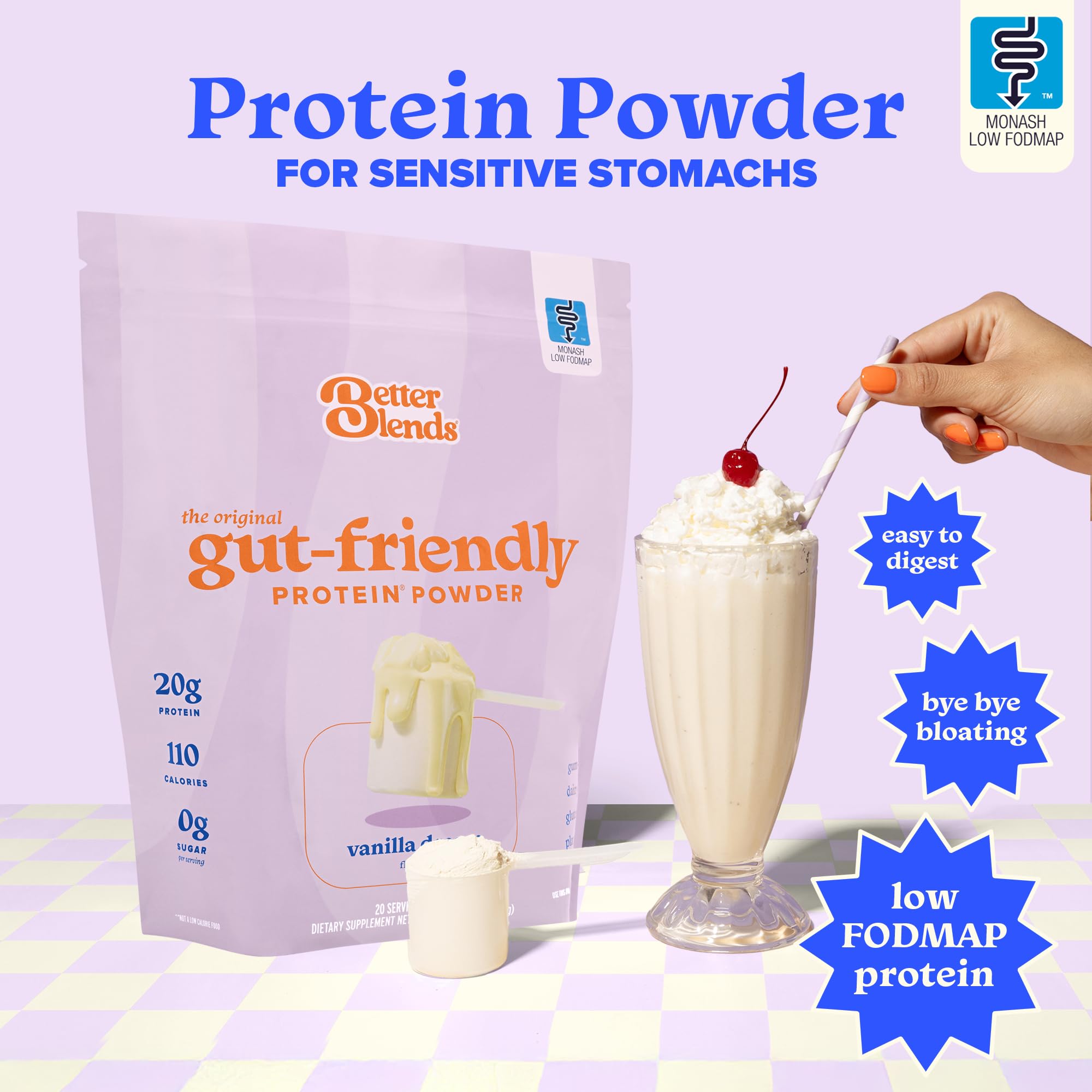 Gut-Friendly Protein Powder for Sensitive Stomachs, Low FODMAP, 20g Vegan Pea & Rice Protein with Prebiotic Fiber, Dairy-Free, Gluten-Free, No Gums or Added Sugar - Vanilla Dream — Amazon image 2