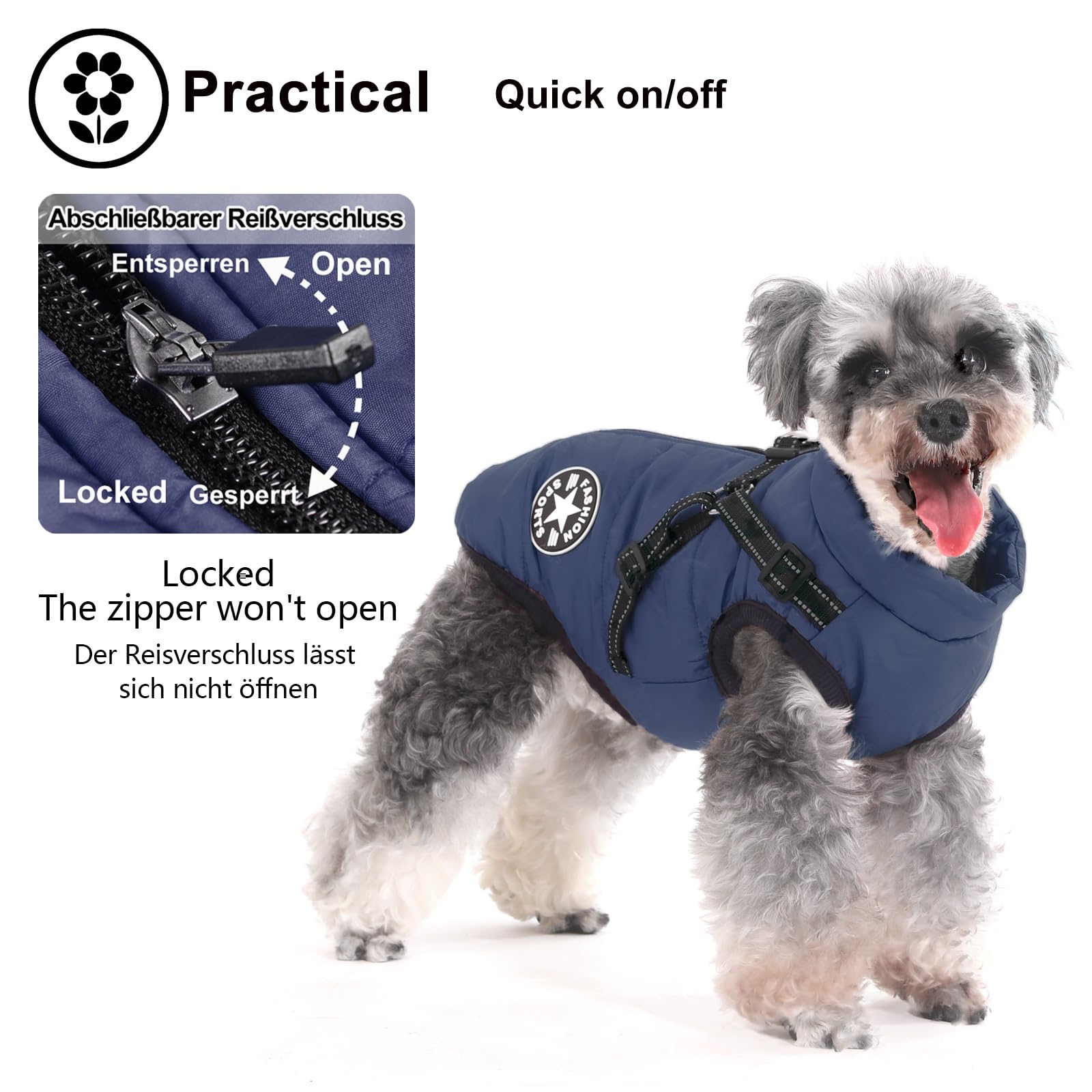 Aywoja Cappotto Cane Invernale, caldo, cappotto per cani con pettorina, impermeabile, lavabile in lavatrice, con strisce riflettenti, resistente anello a D