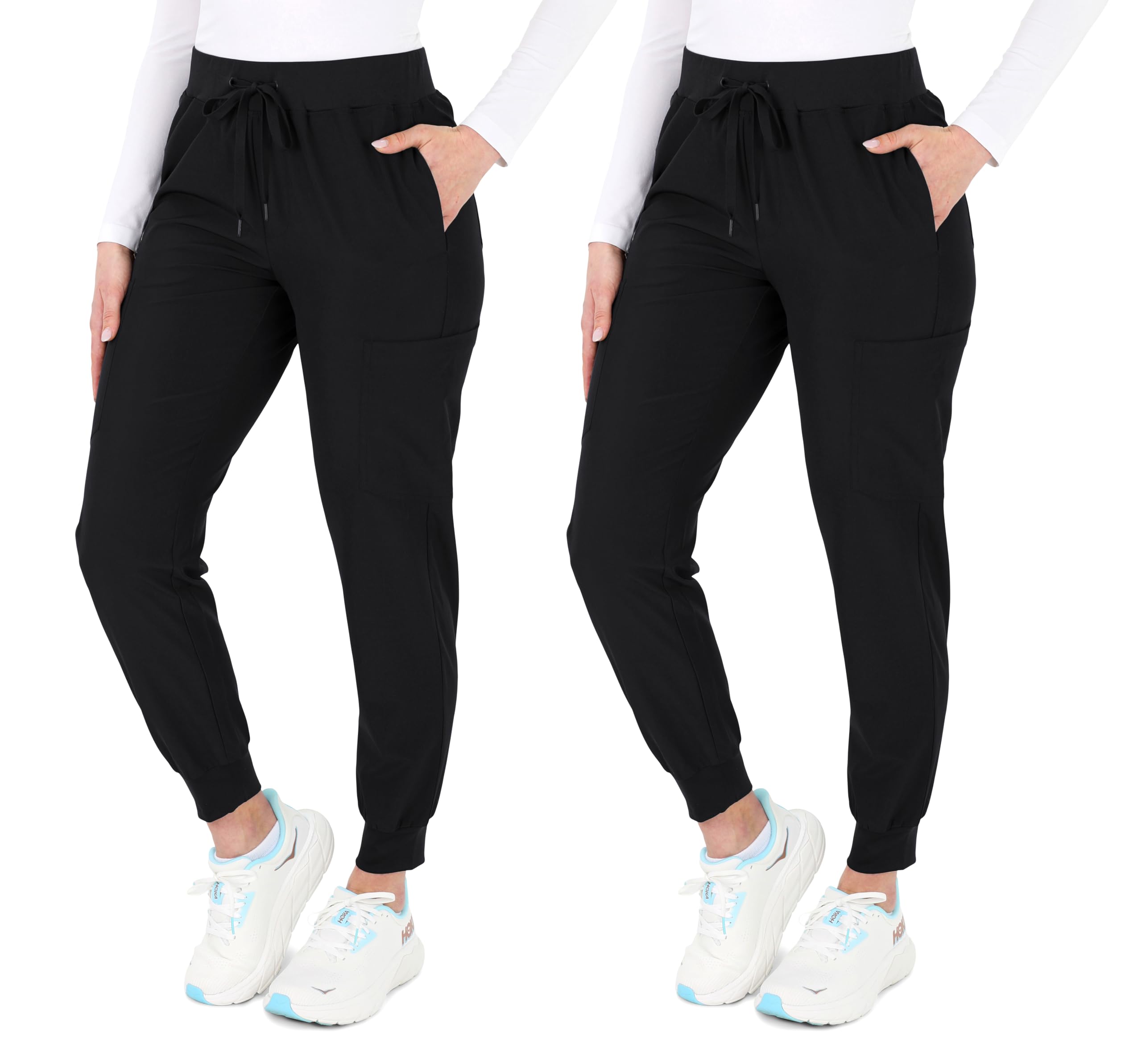 READY SET SCRUBS - Scrub Pants for Women - 2 Pack - Cargo Jogger Pants Set with 8 Pockets - Yoga Waistband - Soft & Stretchy