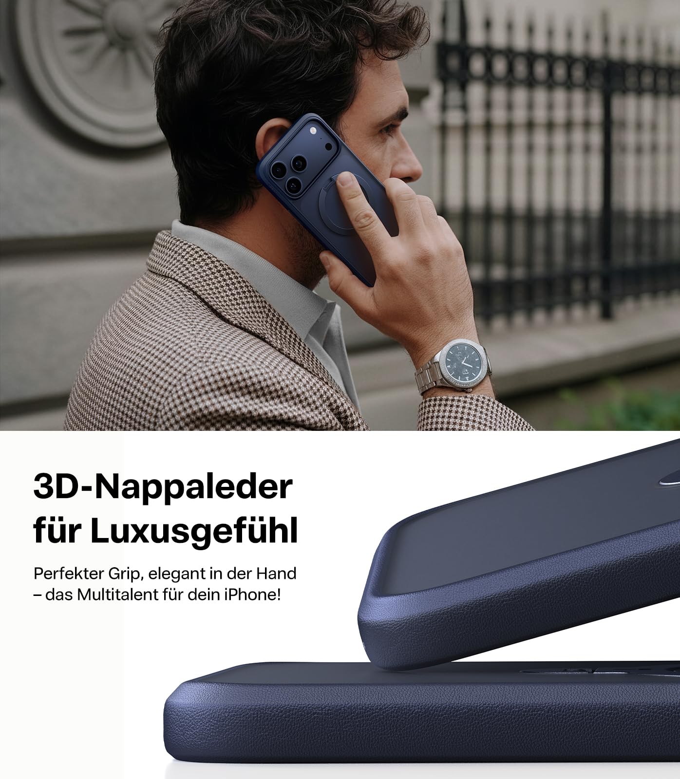 TORRAS Ostand Q3 Spin für iPhone 17 Pro Hülle (360°Stabilen Ständer für Magsafe) Militärschutz Handyhülle für iPhone 17 Pro Case mit Kamera-Tastenschutz Schlank Kratzfeste Matt Rückseite Blau