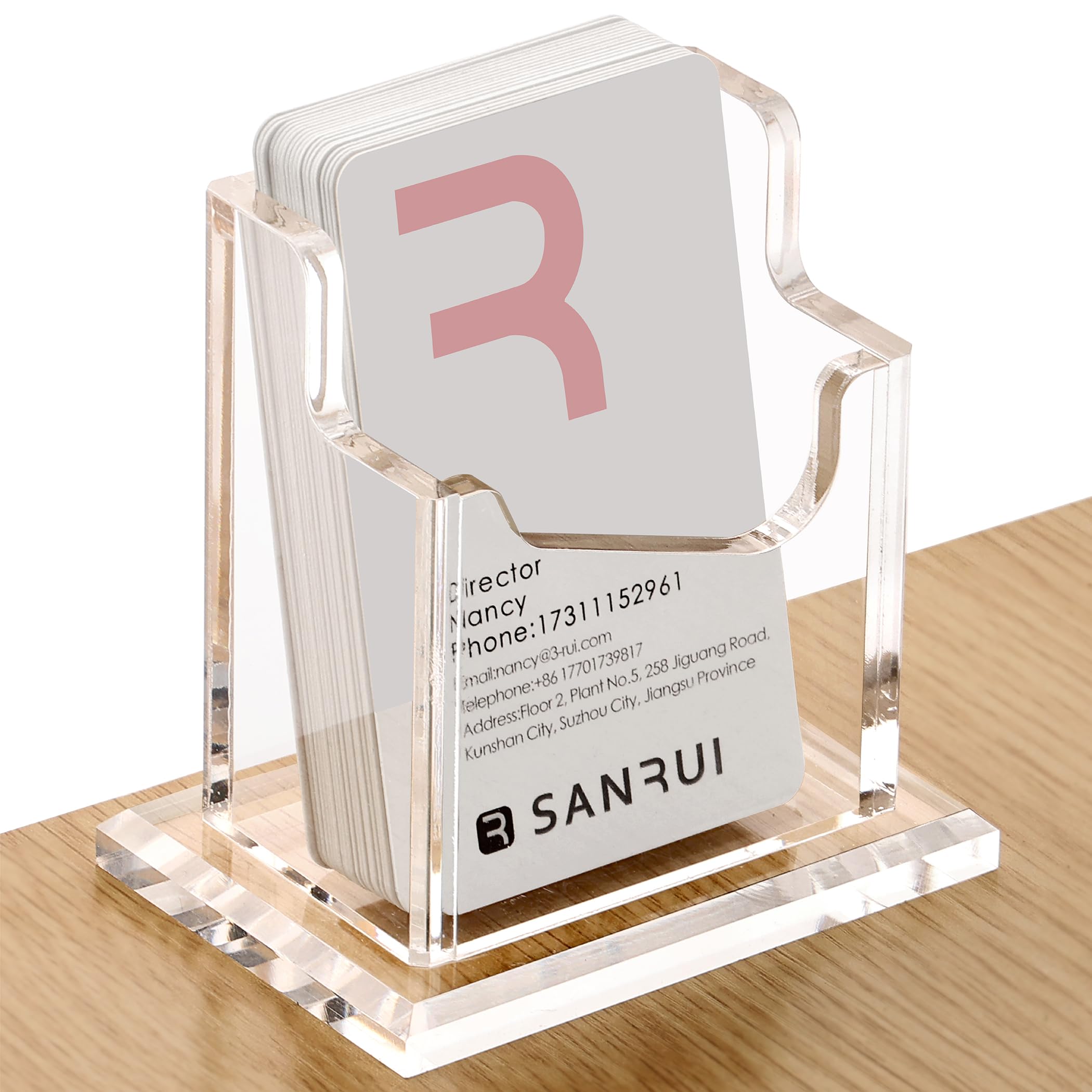 SANRUI Vertical Business Card Holder for Desk Clear Acrylic Business Card Display Stand 1 Slots Holds 50-60 Cards