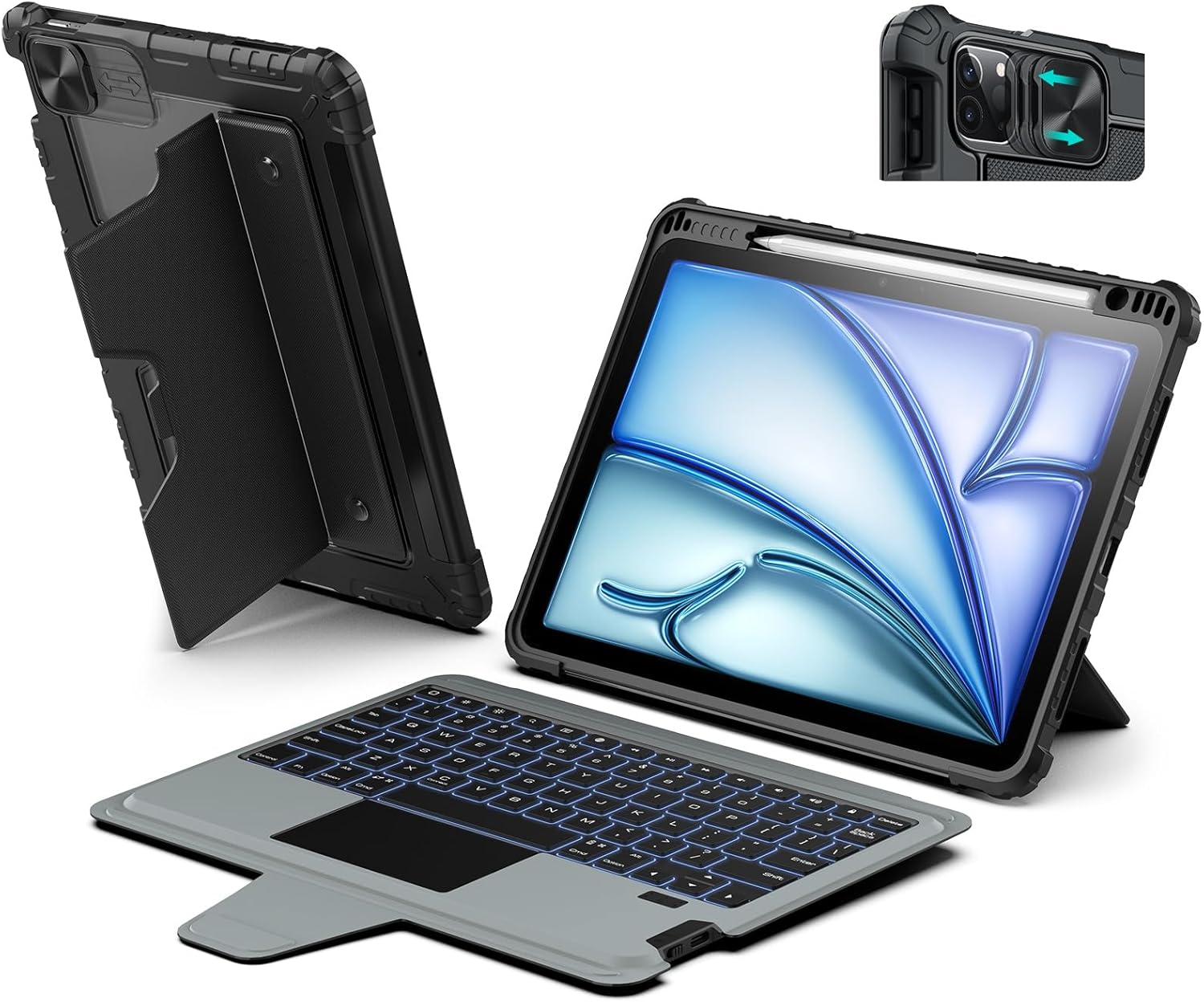 Nillkin iPad Air 11 inch (M2 2024) Case with Detachable Keyboard, iPad Pro 11 (1st-4th Gen) & Air 5th/4th Gen, 7-Color Backlit, Trackpad, Protective Case with Pencil Holder, Portrait/Landscape Modes
