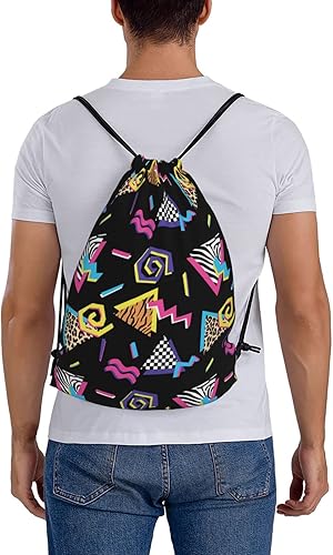 Miniatura 3 de GIVOTIN Mochila con cordón impermeable para gimnasio bolsa deportiva retro de los años 80 y 90 Bolsas con cordón de los años 80 90 triángulo negro